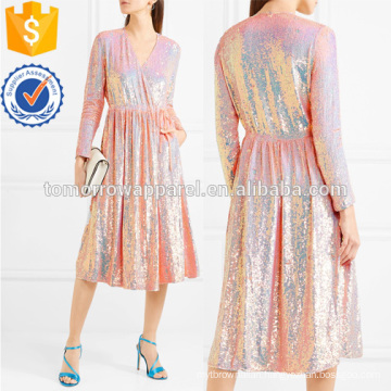 Sequined Silk-georgette Wrap Dress Manufacture Wholesale Fashion Women Apparel (TA3063D)